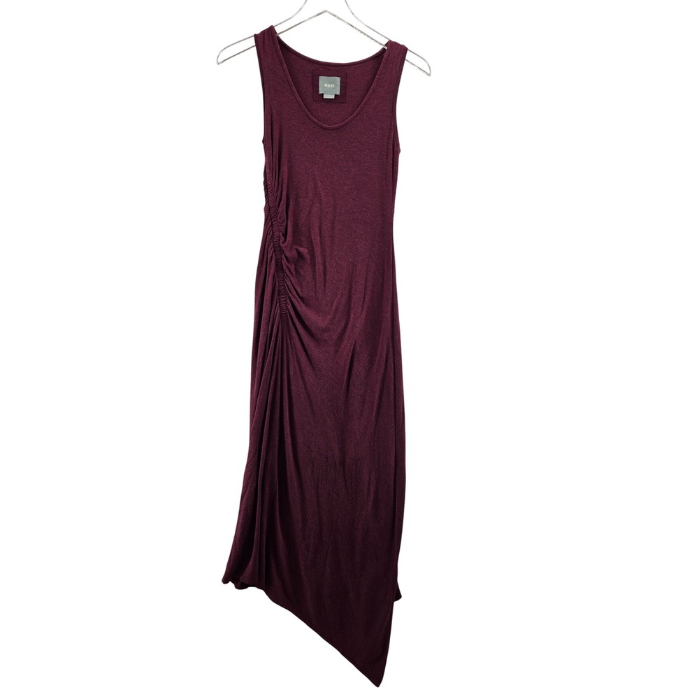 Maeve Anthropologie Skewed Knit Midi Dress Wine Burgundy Ruched XXS‎ Petite